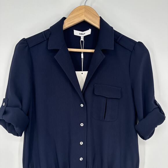 REVOLVE Likely Ellie Romper Button Front 3/4 Sleeve Crepe Navy Blue, NWT - Picture 6 of 13